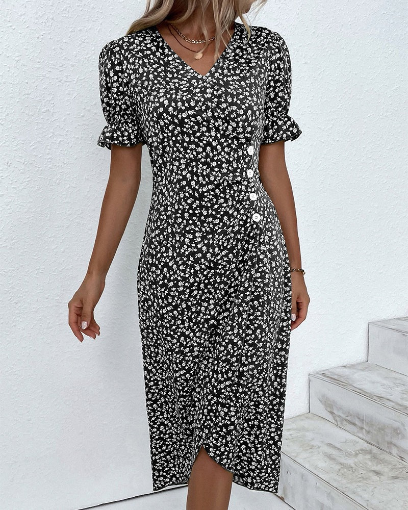 Women's Wedding Guest Dress | Midi Floral Wrap V-Neck