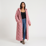 Women's Long Cable-Knit Hooded Cardigan