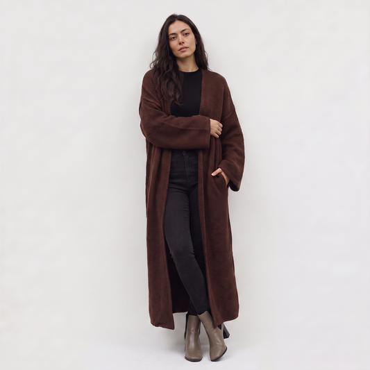 Women's Long Line Open-Front Knit Cardigan