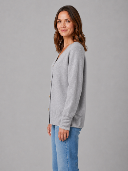 Women's Heart Button Cardigan – Soft Knit V-Neck Button-Up Style