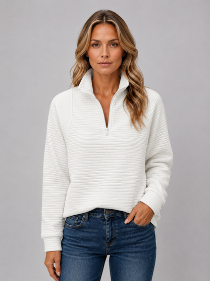 Women's Ribbed Half Zip Pullover – Casual Knit Zip Neck Jumper