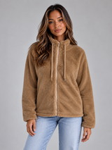 Women's Teddy Fleece Jacket - Full Zip High Neck Plush Coat