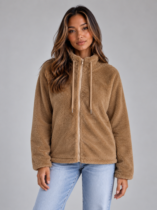 Women's Teddy Fleece Jacket - Full Zip High Neck Plush Coat