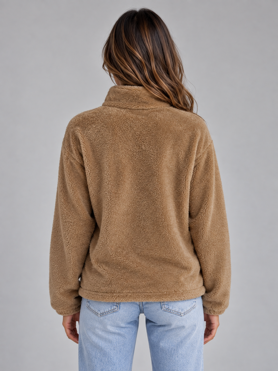 Women's Teddy Fleece Jacket - Full Zip High Neck Plush Coat