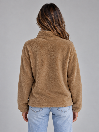 Women's Teddy Fleece Jacket - Full Zip High Neck Plush Coat