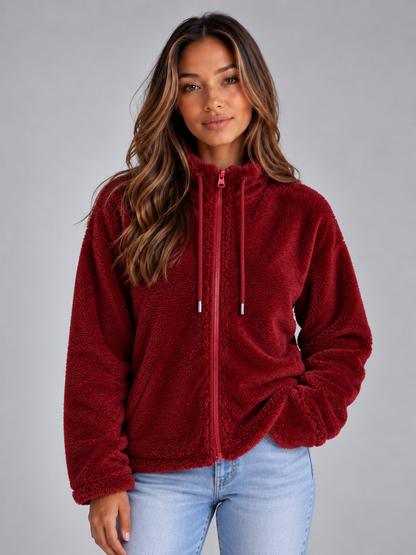 Women's Teddy Fleece Jacket - Full Zip High Neck Plush Coat