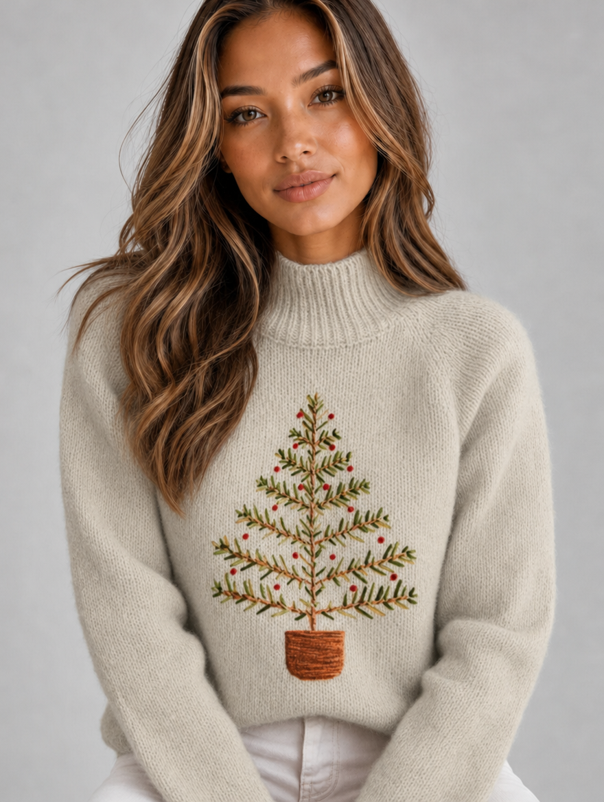 Ophelia | Chic Embroidered Christmas Tree Ladies Xmas Jumper