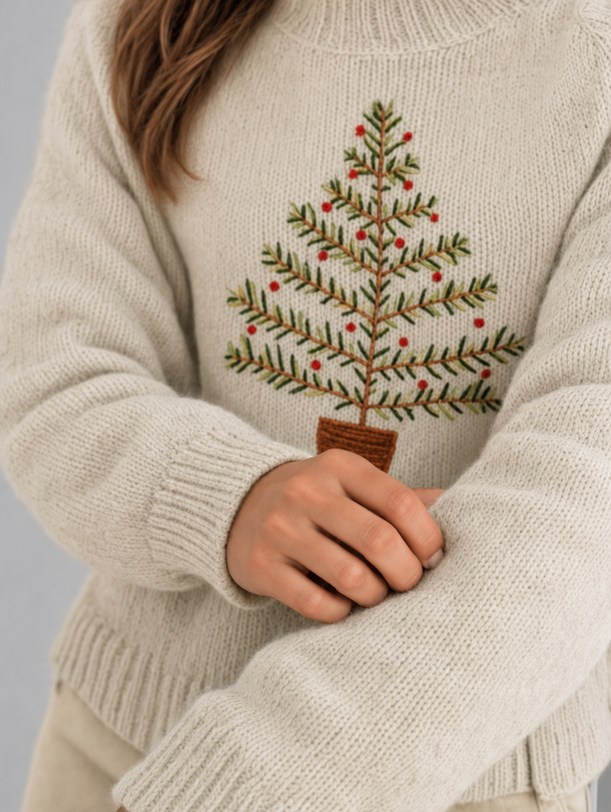 Ophelia | Chic Embroidered Christmas Tree Ladies Xmas Jumper
