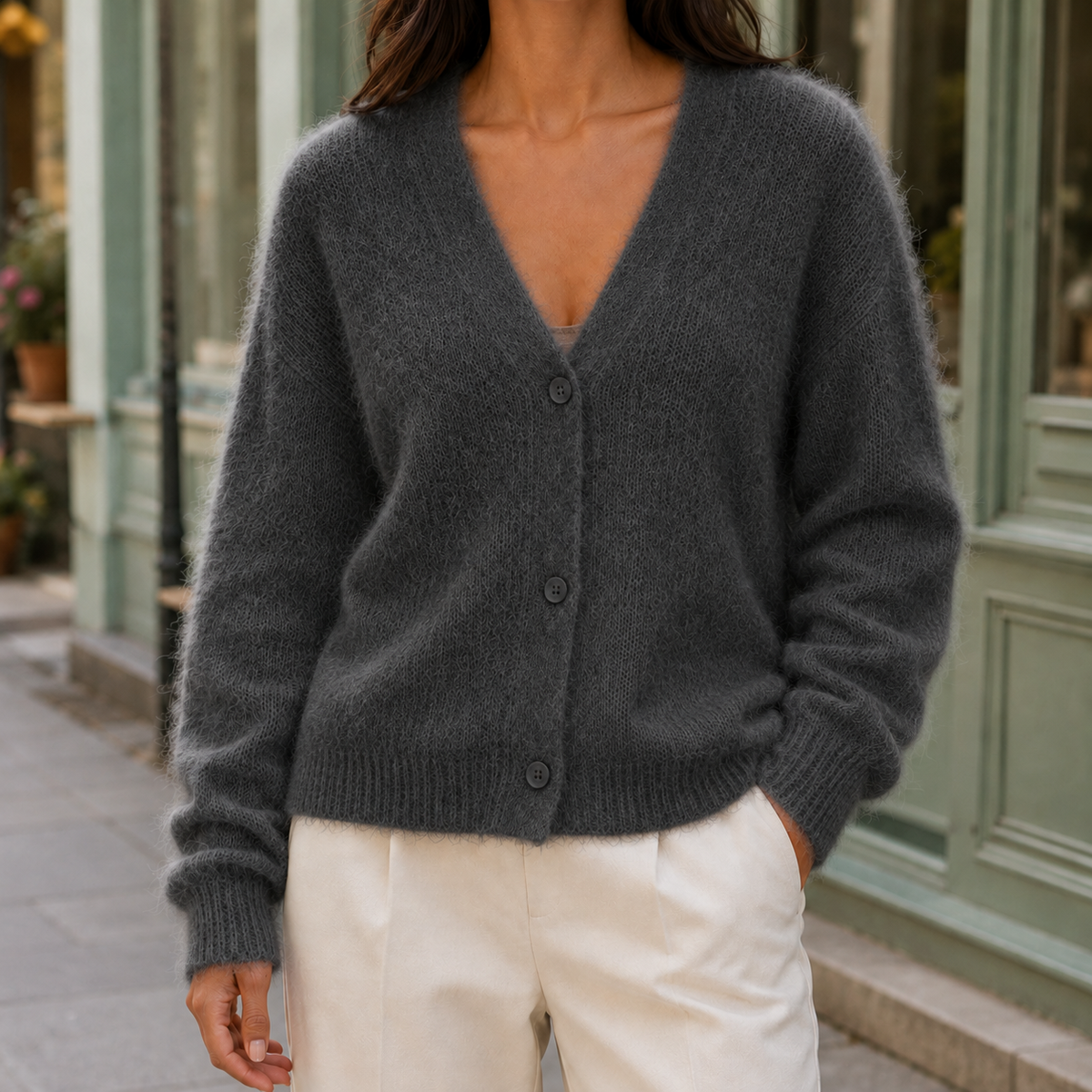 Clara-Pearl V-Neck Jumper