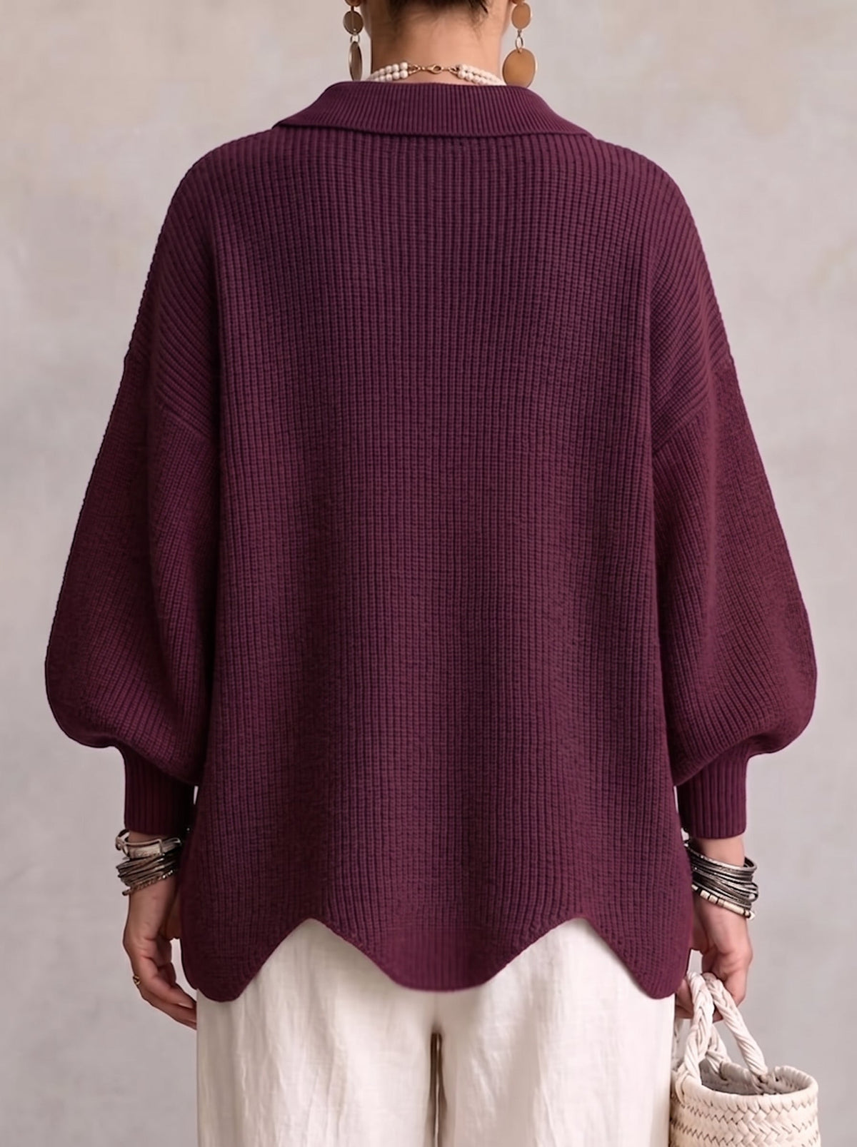 Women's Oversized Collared Cardigan – Gold Button Chunky Knit