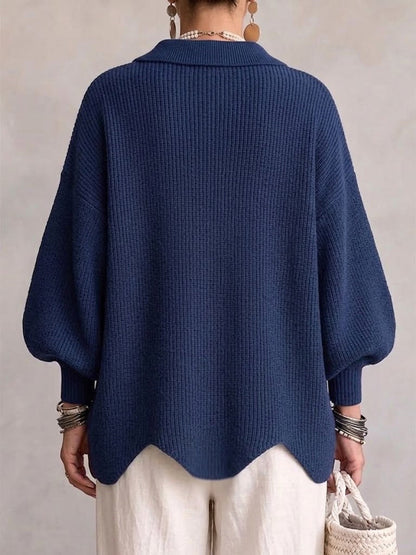 Women's Oversized Collared Cardigan – Gold Button Chunky Knit