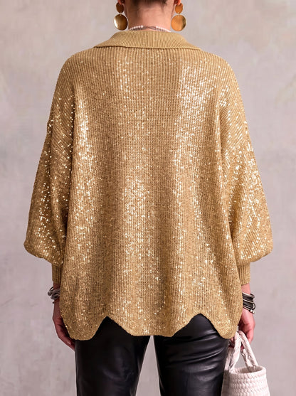Women's Oversized Collared Cardigan – Gold Button Chunky Knit