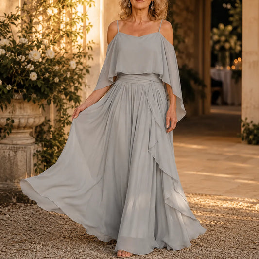 Cold Shoulder Ruffle Maxi Dress – Mother of the Bride Gown