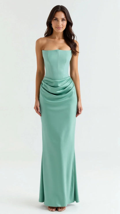 Strapless Ruched Column Maxi Dress – Sculpted Bodice Evening Gown