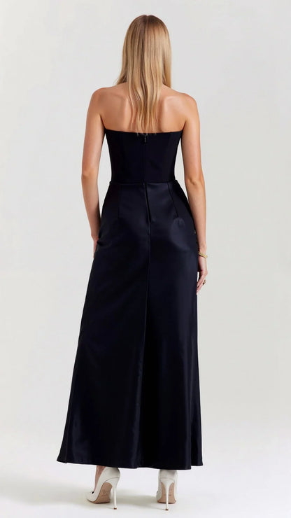Strapless Ruched Column Maxi Dress – Sculpted Bodice Evening Gown
