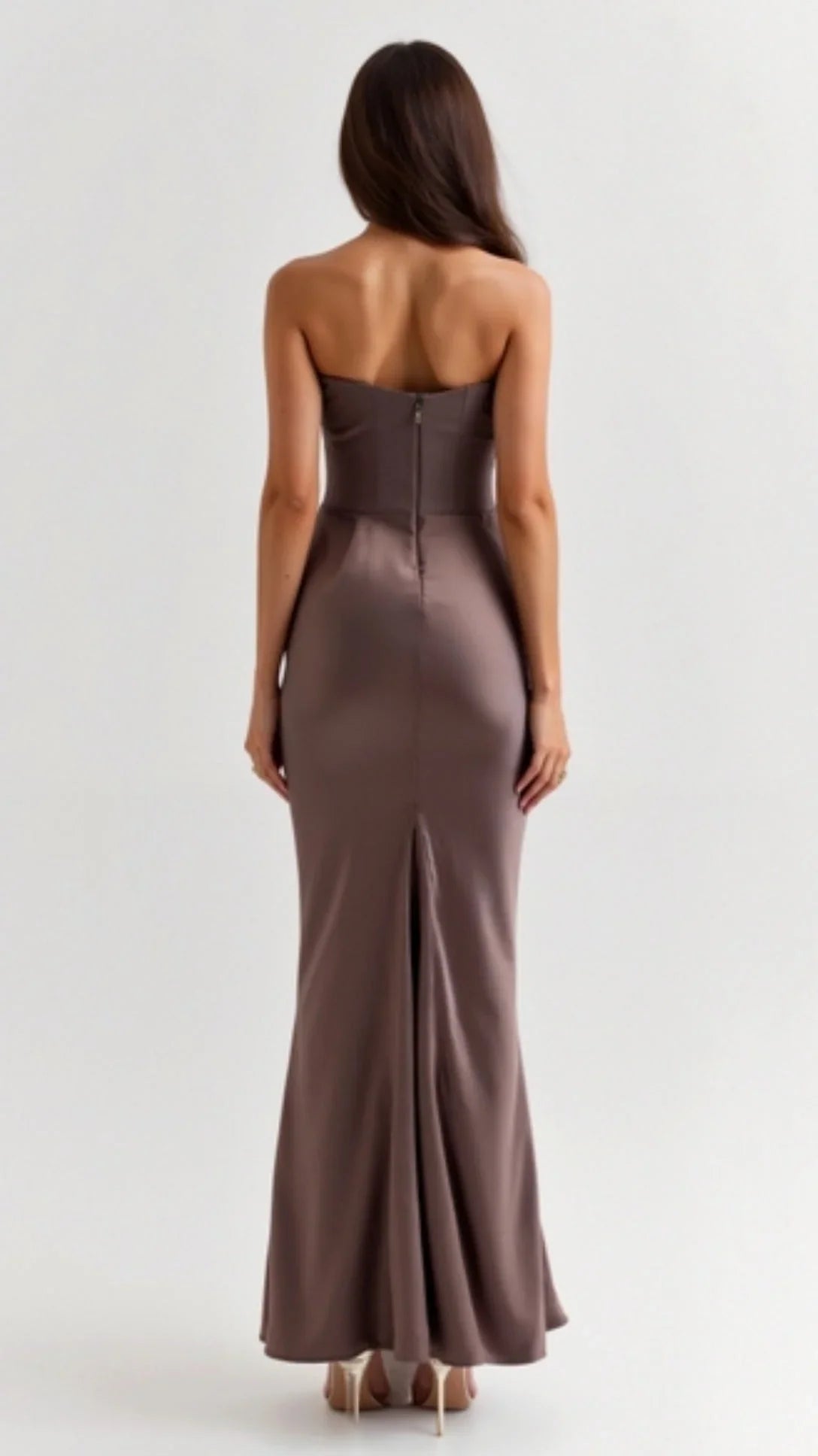 Strapless Ruched Column Maxi Dress – Sculpted Bodice Evening Gown