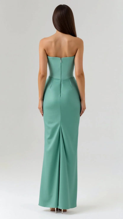 Strapless Ruched Column Maxi Dress – Sculpted Bodice Evening Gown