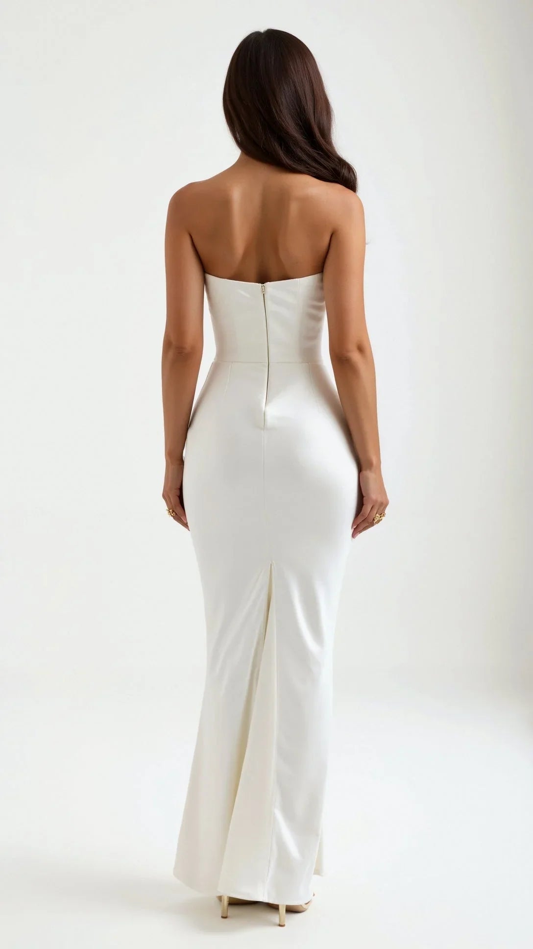 Strapless Ruched Column Maxi Dress – Sculpted Bodice Evening Gown