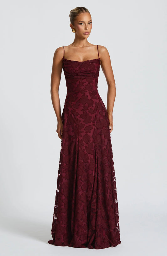 Elegant Cowl Neck Textured Floral Maxi Dress – Bridesmaid & Evening Gown
