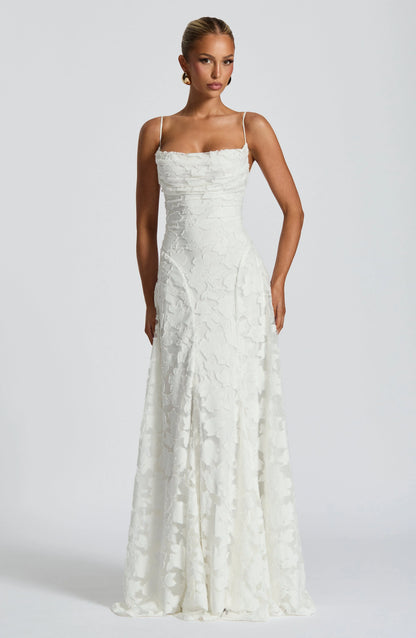 Elegant Cowl Neck Textured Floral Maxi Dress – Bridesmaid & Evening Gown