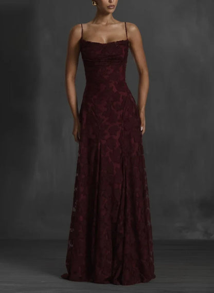 Elegant Cowl Neck Textured Floral Maxi Dress – Bridesmaid & Evening Gown