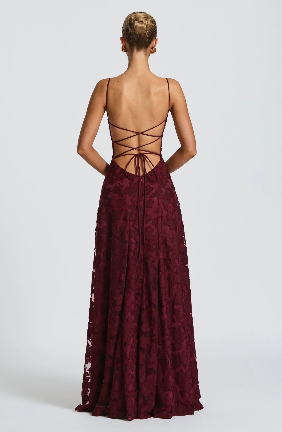 Elegant Cowl Neck Textured Floral Maxi Dress – Bridesmaid & Evening Gown