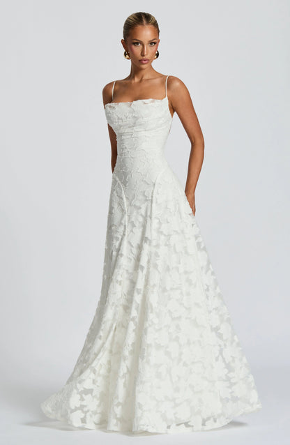 Elegant Cowl Neck Textured Floral Maxi Dress – Bridesmaid & Evening Gown