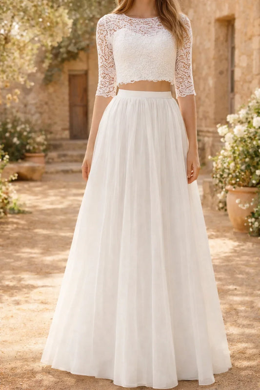 Two Piece Lace Wedding Dress – Crop Top & Tulle Maxi Skirt