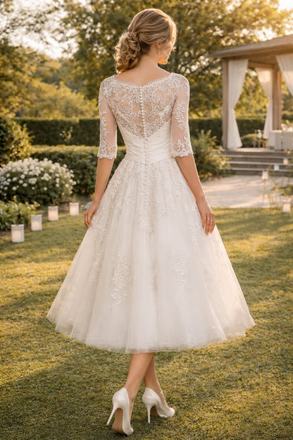 Women's Wedding Dress | Midi Lace Overlay A-Line