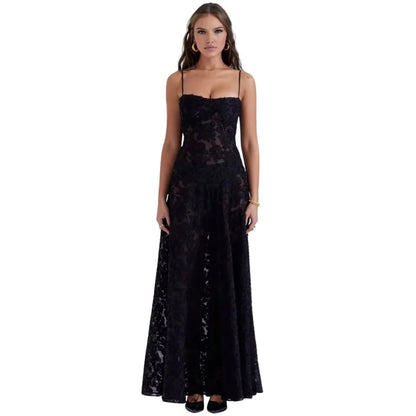Floral Jacquard Corset Maxi Dress – Spaghetti Strap Bridesmaid Gown