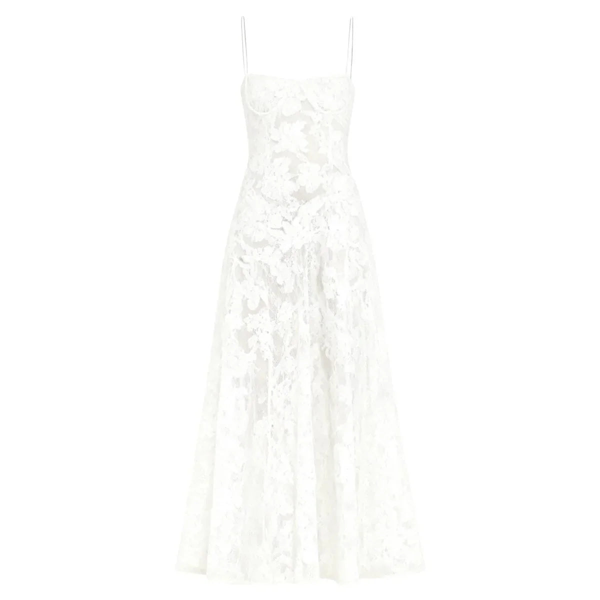 Floral Jacquard Corset Maxi Dress – Spaghetti Strap Bridesmaid Gown
