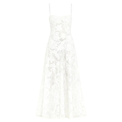 Floral Jacquard Corset Maxi Dress – Spaghetti Strap Bridesmaid Gown
