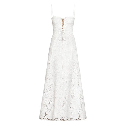 Floral Jacquard Corset Maxi Dress – Spaghetti Strap Bridesmaid Gown