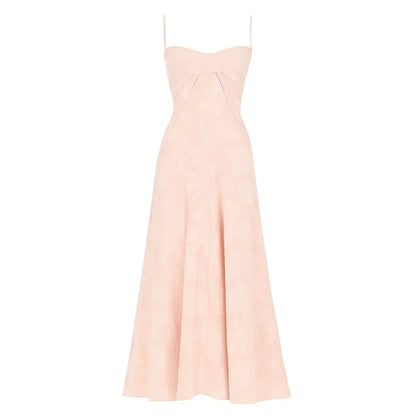 Floral Jacquard Corset Maxi Dress – Spaghetti Strap Bridesmaid Gown