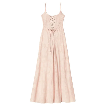Floral Jacquard Corset Maxi Dress – Spaghetti Strap Bridesmaid Gown