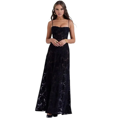 Floral Jacquard Corset Maxi Dress – Spaghetti Strap Bridesmaid Gown