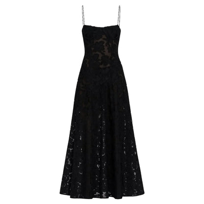 Floral Jacquard Corset Maxi Dress – Spaghetti Strap Bridesmaid Gown