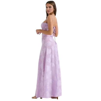 Floral Jacquard Corset Maxi Dress – Spaghetti Strap Bridesmaid Gown