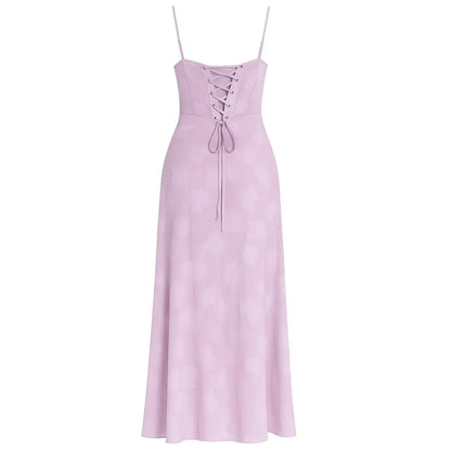 Floral Jacquard Corset Maxi Dress – Spaghetti Strap Bridesmaid Gown