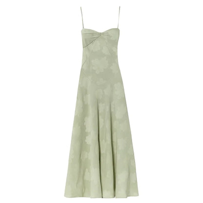 Floral Jacquard Corset Maxi Dress – Spaghetti Strap Bridesmaid Gown