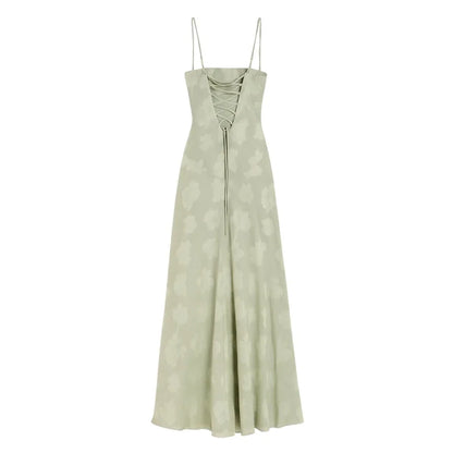 Floral Jacquard Corset Maxi Dress – Spaghetti Strap Bridesmaid Gown