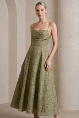 Olive Green Jacquard Square Neck Maxi Dress – Cross Back