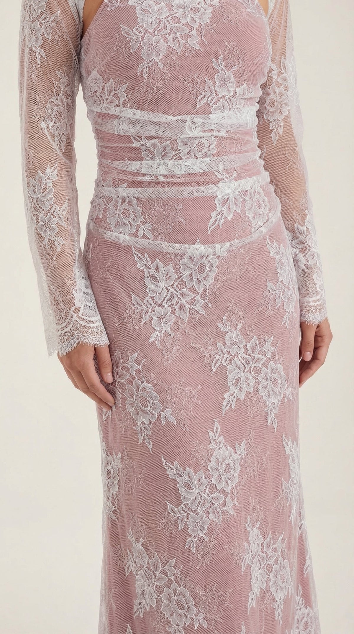 Lace Square Neck Long Sleeve Maxi Dress – Lace-Up Back Evening Gown