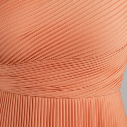One Shoulder Pleated Maxi Dress – Defined Waist Wedding Guest