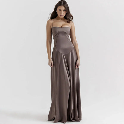 Satin Square Neck Maxi Dress – Spaghetti Strap Evening Gown