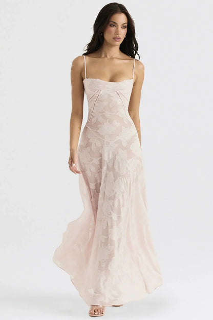 Satin Square Neck Maxi Dress – Spaghetti Strap Evening Gown