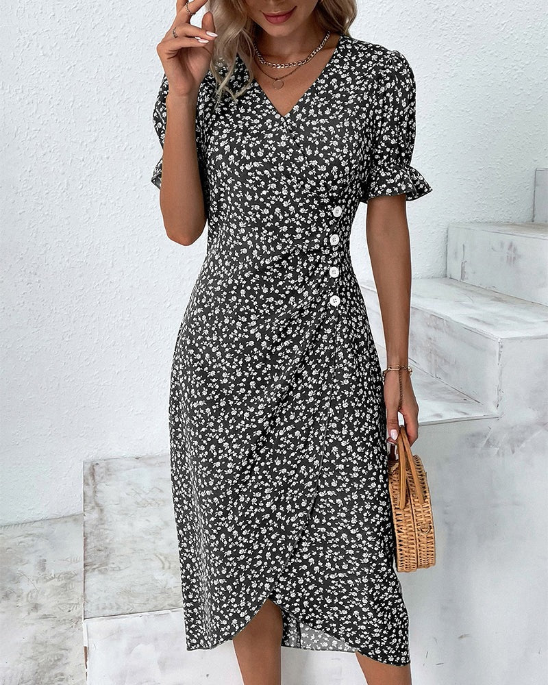 Women's Wedding Guest Dress | Midi Floral Wrap V-Neck