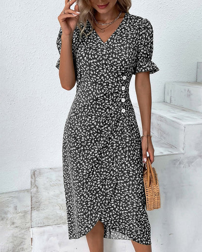 Women's Wedding Guest Dress | Midi Floral Wrap V-Neck