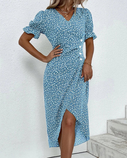 Women's Wedding Guest Dress | Midi Floral Wrap V-Neck