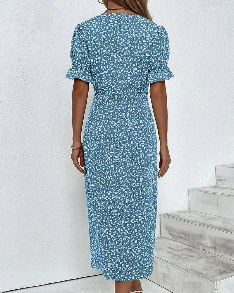Women's Wedding Guest Dress | Midi Floral Wrap V-Neck